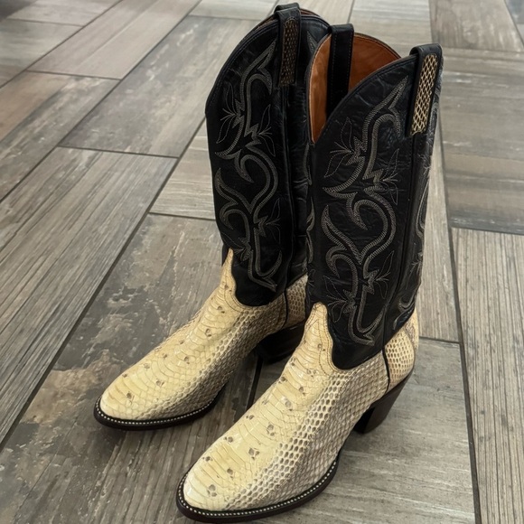 J. Chisholm Snakeskin Cowboy Boots, snake skin and Brown Leather Shaft size 7 - Picture 1 of 13
